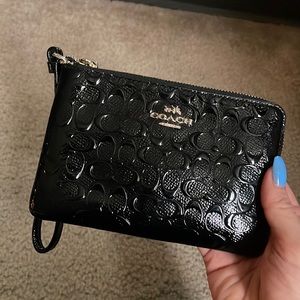 Coach black patent leather wristlet